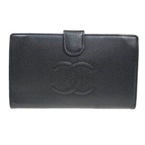 CHANEL CC Logo Bifold Long Wallet Grained Calfskin Leather Black France 70RL520